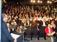 O diretor-presidente da Celepar e 
secretário de Assuntos Estratégicos,
Nizan Pereira e o público prestigiando 
a apresentação na Escola de Governo, 
no dia 30 de setembro de 2008 - Foto 
Marcia Midori 