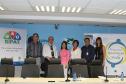 Abertura da SIPAT 2014 no Centro de Integrado de Informações Estratégicas da Celepar (CIIE): Adenis Santo Tortato, gerente de recursos humanos; Lucio Alberto Hansel, diretor administrativo-financeiro; as psicólogas Cláudia Maria Piasecki e Sandra Mara Abrão, Juliano Werner, presidente da CIPA e Isis de Fátima Biscaia, coordenadora do Programa Qualidade de Vida