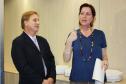Ao lado do presidente Jacson Carvalho Leite, a presidente do Teatro Guaira, Mônica Rischbieter, foi quem fez a apresentação da atriz e escritora Yara Sarmento