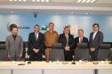 Delegado-geral da Polícia Civil, Riad Braga Farhat; secretário de Segurança Pública,Cid Vasques;  comandante-geral da Polícia Militar,  coronel Roberson Luiz Bondaruk;diretor da Polícia Científica, Leon Grupenmacher; presidente da Celepar, Jacson Carvalho Leite e o cooordenador do Funesp, Fabio Losso 