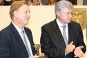 Presidente da Celepar, Jacson Carvalho Leite e o presidente da Assembleia Legislativa, deputado Valdir Rossoni