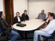 A partir da dir.: José Anísio Salazar da Gerência de Tecnologia da Informação, Vanderlei Vilhanova Ortencio da Gerência de Inovação Corporativa, o secretário de Assuntos Estratégicos e diretor- presidente da Celepar, Nizan Pereira e os visitantes da Universidade Estadual de Maringá: Giancarlo de Lucca, Diretoria e Desenvolvimento, Elias C. A. de Carvalho, Desenvolvimento, e Antonio da S. Martins, Infraestrutura Técnica