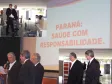 O Governador do Paraná, Roberto
Requião, o secretário de Saúde,
Gilberto Martin e o secretário do
Desenvolvimento Urbano, Luiz Forte
Netto, na Escola de Governo, 25 de
março de 2008