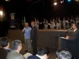 Na foto o Governador do Paraná,
Roberto Requião ao seu lado o
maestro Augusto Caio Perotti e a
Banda Municipal de Araucária, na
apresentação na Escola de
Governo, 08 de abril de 2008. Foto
Marcia Midori
