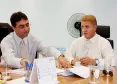  O delegado titular da Coordenação de Informática da Polícia Civil, Eduardo Marcelo Castella e o presidente Jacson Carvalho Leite tratam da implantação de novas soluções para a Delegacia Eletrônica
