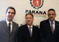 O Governo do Paraná lançou nesta segunda-feira (22) o novo site do Departamento de Trânsito do Paraná e o serviço de renovação automática da Carteira Nacional de Habilitação. Wilson Quinteiro, Jacson Leite e secretário de Segurança Pública, Cid Vasques   