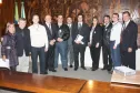 Na foto: a secretária executiva da Comissão de Orçamento da Assembleia, Ana Beatriz Prado; o deputado Élio Rusch; o coordenador da equipe desenvolvedora do projeto, Márcio Luiz Hein (DIDES-D2); o deputado Francisco Bührer; o analista de sistemas responsável pelo projeto, Alexandre Luiz Boruschenko Moro (DIDES-D2); os deputados, Pastor Edson Praczyk e César Silvestri Filho; a gerente de desenvolvimento de soluções da Celepar, Maria Tereza Rodrigues Pahl; o analista da Celepar, Gilson Nishimoto; o
