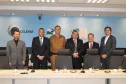 Delegado-geral da Polícia Civil, Riad Braga Farhat; secretário de Segurança Pública,Cid Vasques;  comandante-geral da Polícia Militar,  coronel Roberson Luiz Bondaruk;diretor da Polícia Científica, Leon Grupenmacher; presidente da Celepar, Jacson Carvalho Leite e o cooordenador do Funesp, Fabio Losso 