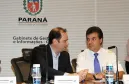 Governador Beto Richa participa do lançamento do programa Rede 399 Internet Para Todos, junto com os secretários estaduais Edson Casagrande, Assuntos Estrategicos; Guto Silva, Sub Chefe da Casa Civil; Reinhold Stephanes, Chefe da Casa Civil; Marcelo Cattani, Comunicação Social, além de prefeitos e diretores da Copel e Celepar.