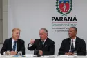 Presidente da Celepar, Jacson Carvalho Leite; secretário da Copa, Mário Celso Cunha e o assessor da Celepar, Adão Antônio Pedroso