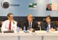 José Richa Filho, Jacson Carvalho Leite e o presidente da Ferroeste, João Vicente Bresolin, presidetne da Ferroeste, durante reunião no Centro Integrado de Informações Estratégicas (CIIE) da Celepar