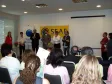 O diretor-presidente da CELEPAR e secretário de Assuntos Estratégicos, Nizan Pereira, homenageando os aniversariantes da CELEPAR e FUNCEL, junto com a Diretoria da CELEPAR e o presidente da FUNCEL