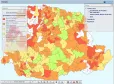 Mapa com a distribuição dos projetos por municípios, categorizados por quantidade.