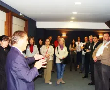 O presidente Jacosn Leite fala aos auditores da SEFA sobre a importância deste relacionamento telefônico que o Estado mantém com o contribuinte