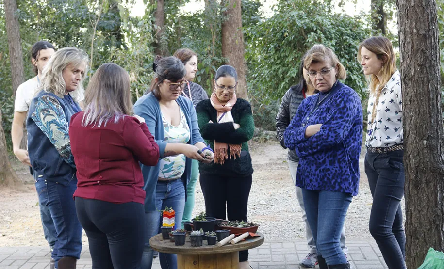 Celeparianos decoram o novo jardim da empresa em oficina